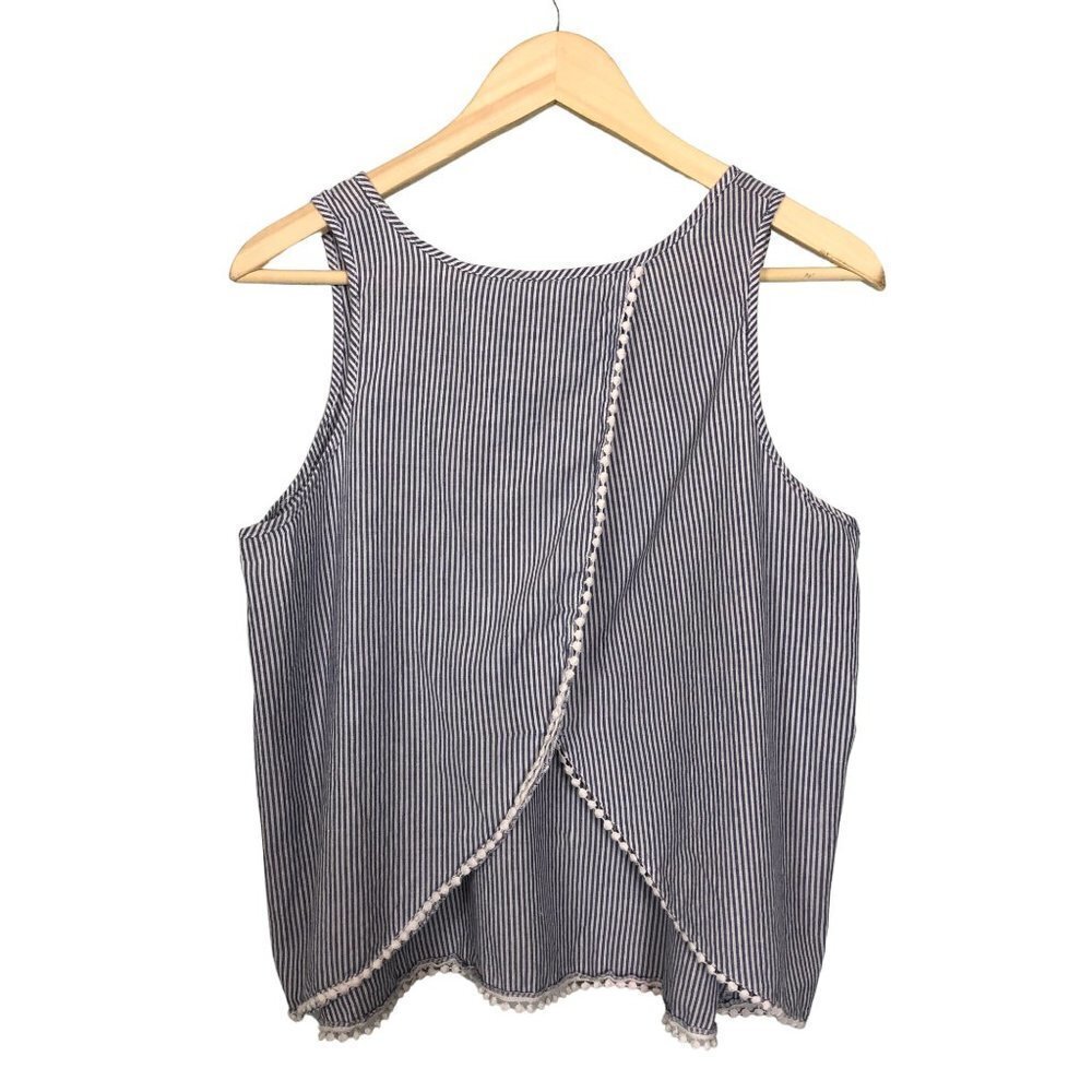 Red Camel Striped Pom-Pom Tank Top | Blue & White | Size Medium